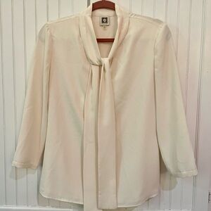 Anne Klein Cream Tie-Neck Blouse